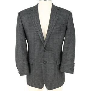 Chaps Sport Coat Mens 42R Lambs Wool Gray Brown Houndstooth Check Jacket Blazer4